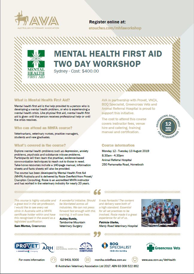 Mental Health First Aid Course - Sydney August | Veterinary Practitioners  Board